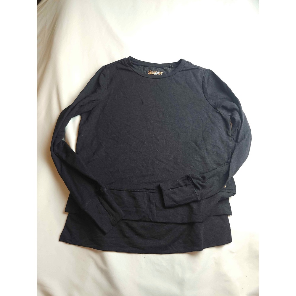 Superdry Sport Womens Black Tiered Hem Long Sleeve Top Thumbholes US 10